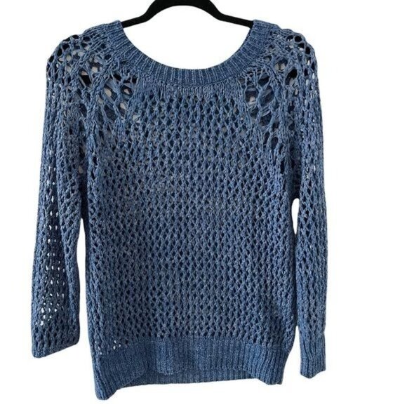 SANDRO Blue Sweater Chunky Open Knit Crochet Size 1 US SMALL - Picture 1 of 10